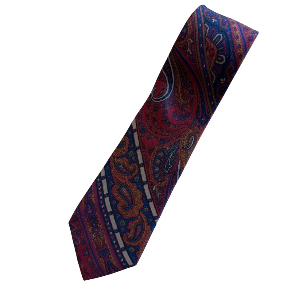VTG Giacomo Italia Paisley Silk Necktie Men Burgundy Blue Gold